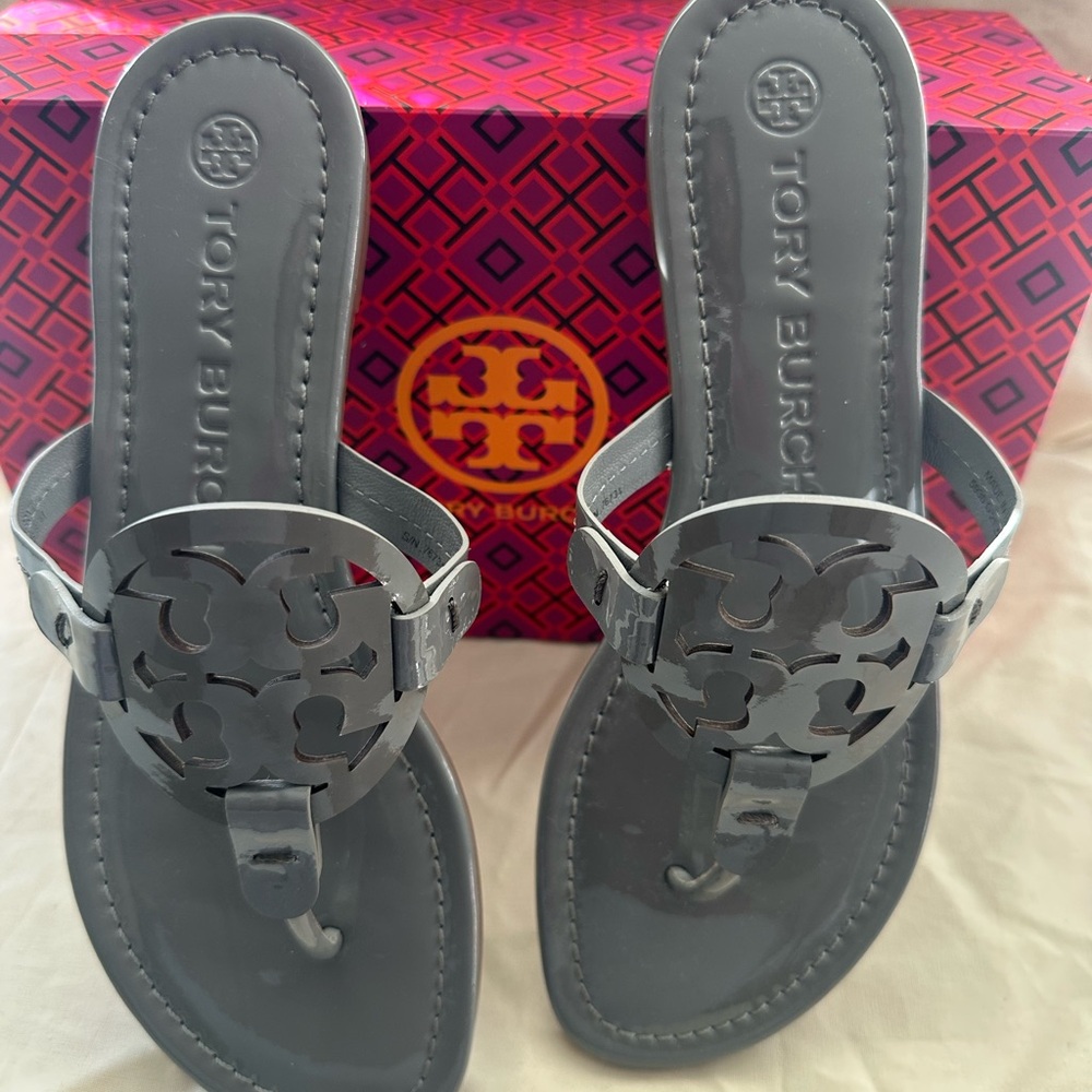 Tory Burch Metallic Gray Sandals
